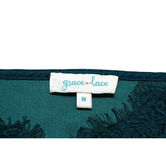 Grace & Lace Womens M Velvet Camisole Babydoll Top Green Lace Trim Y2K Romantic - Picture 3 of 5